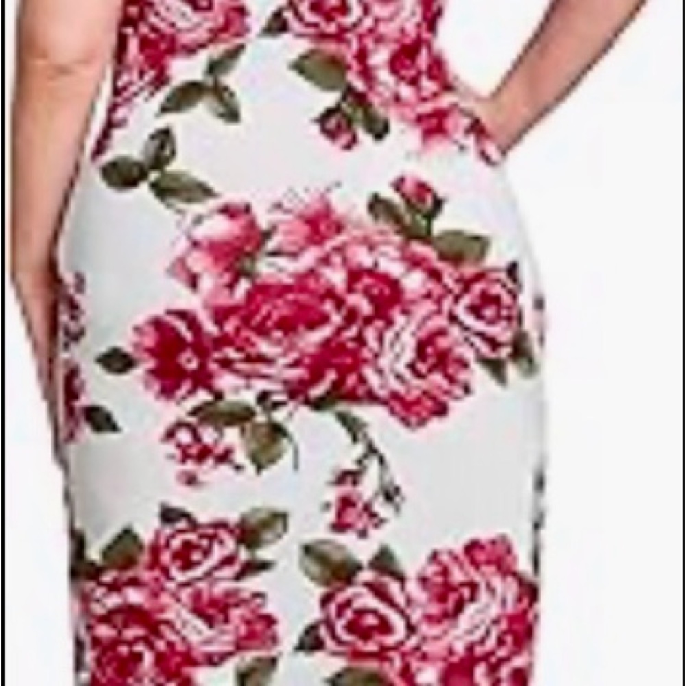 SHEIN Red and White Floral Midi Dress Size 1x